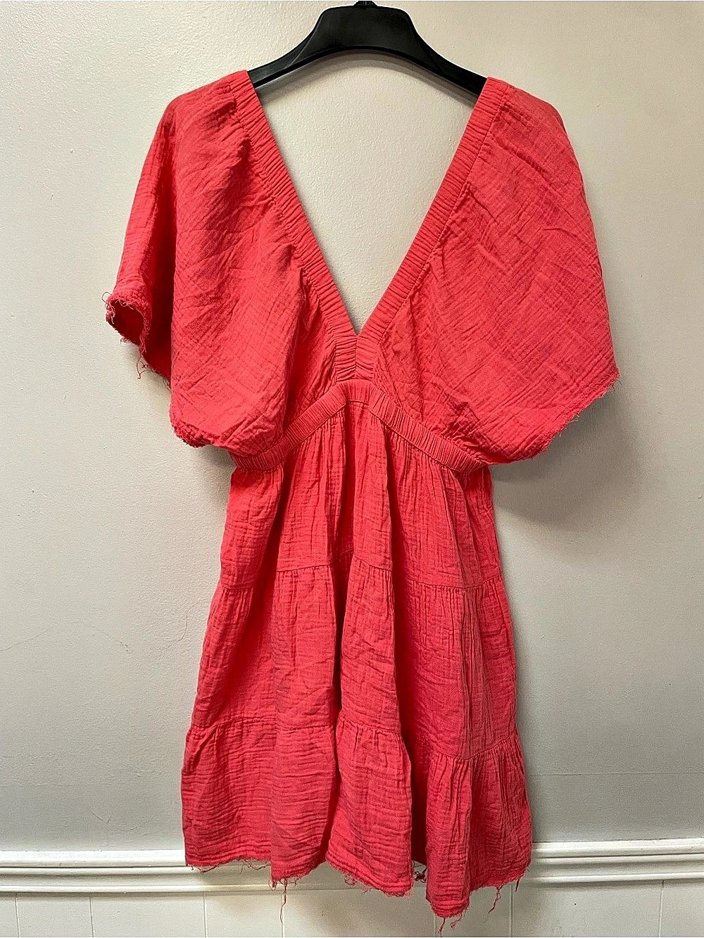 Aerie V-Neck Gauze Cotton Dress Coral Size Large